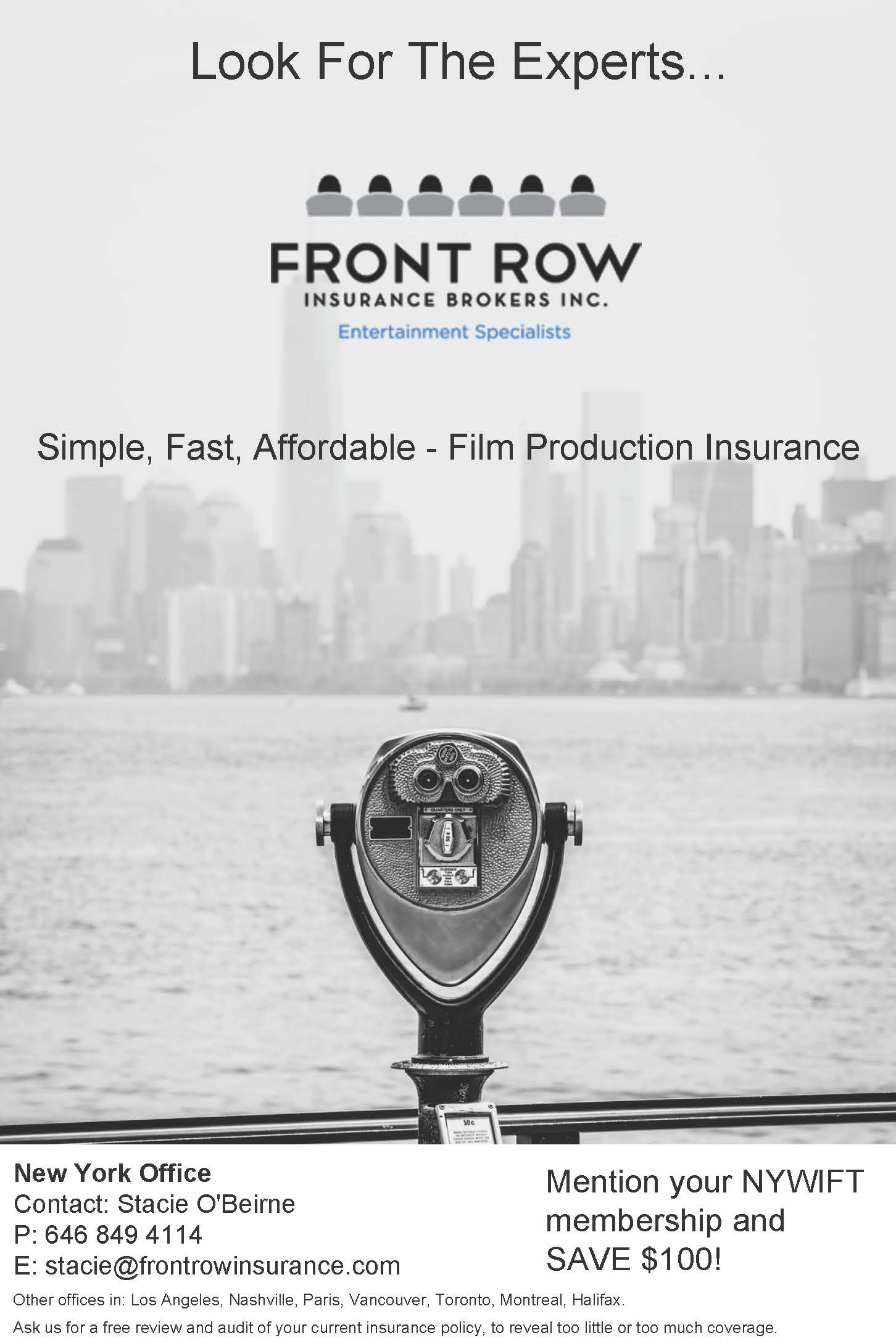 Front Row Insurance Brokers The Film Insurance Experts