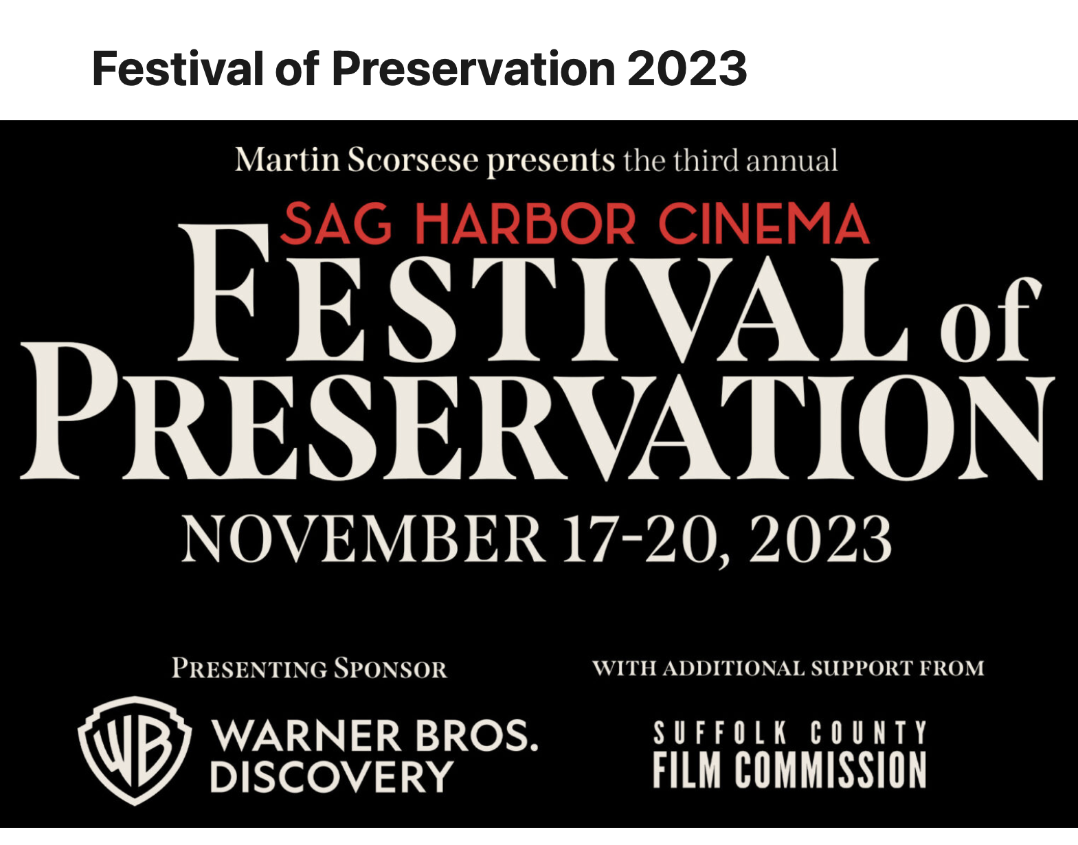 WFPF 3rd Annual Sag Harbor Cinema Festival of Preservation New York